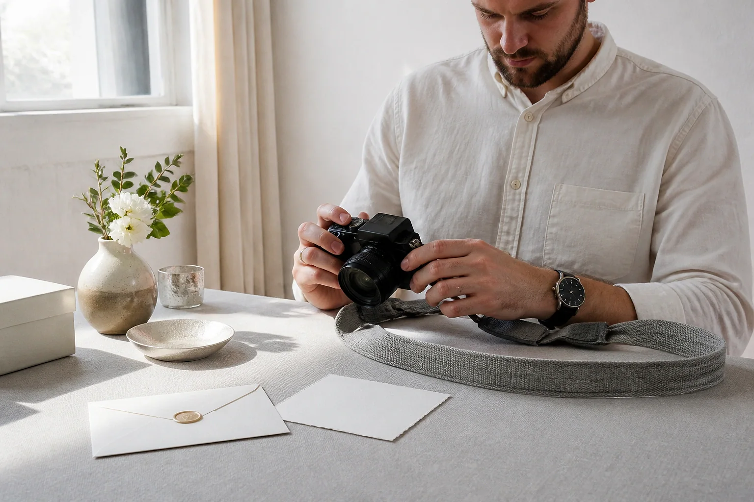 Appareil photo et accessoires de reportage de mariage — illustration générée par IA