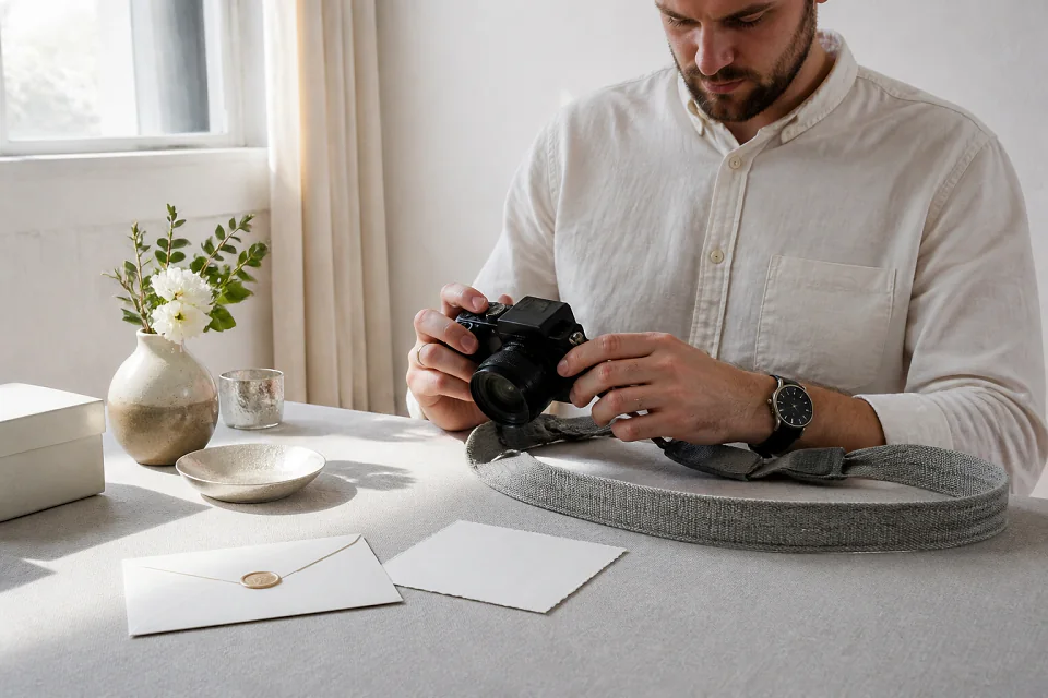 Appareil photo et accessoires de reportage de mariage — illustration générée par IA