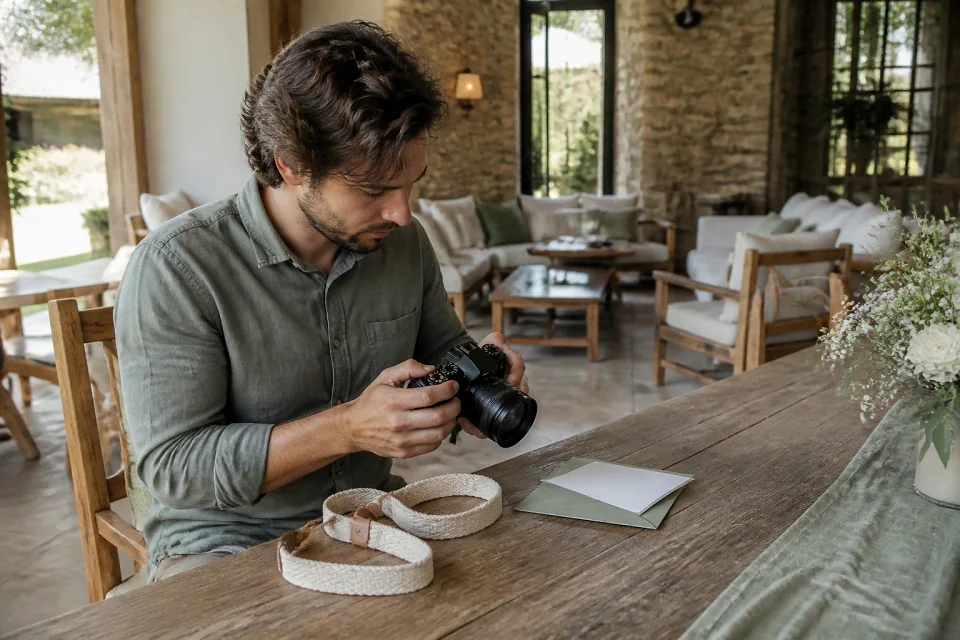 Appareil photo et accessoires de reportage de mariage — illustration générée par IA