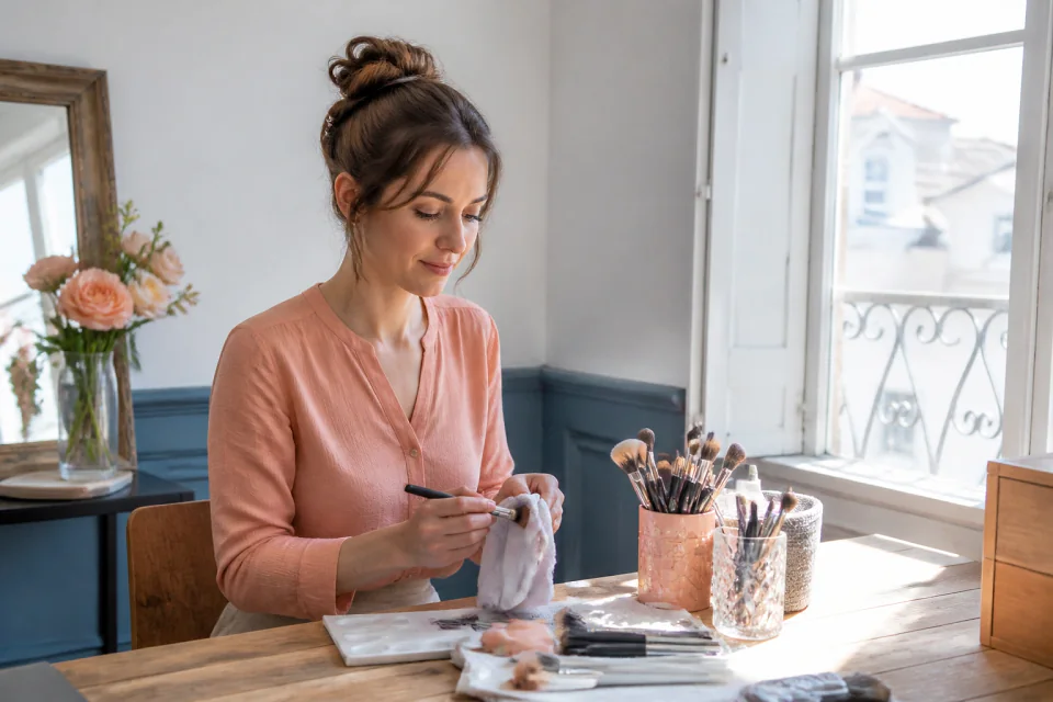 Préparation d’un maquillage de mariage — illustration générée par IA