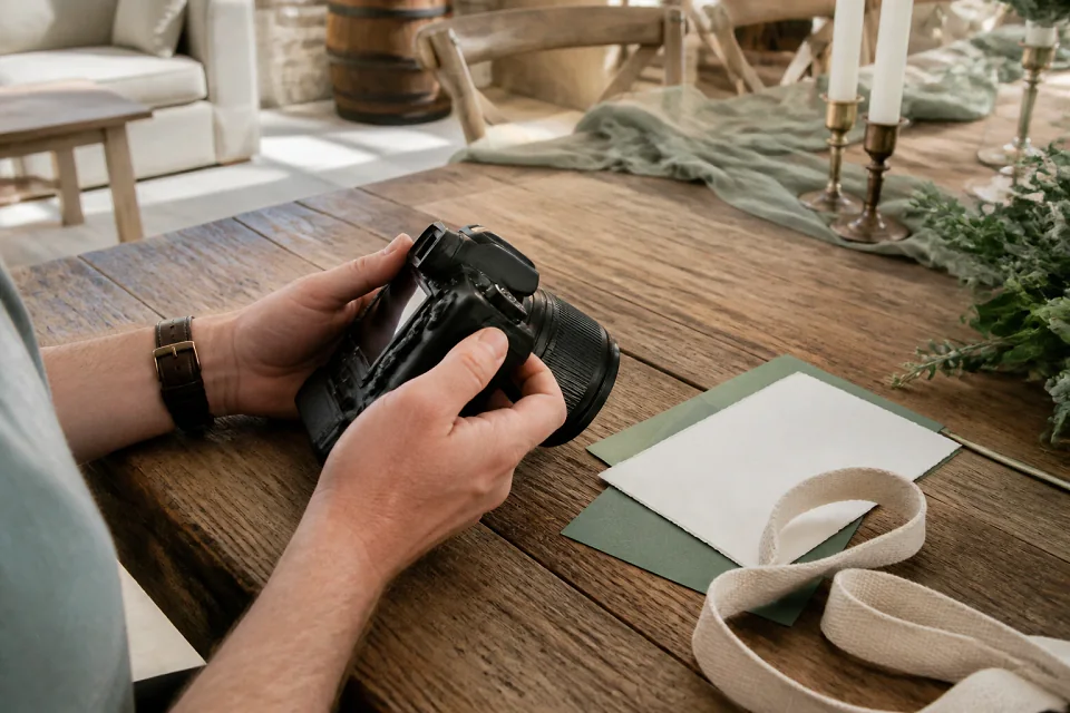 Appareil photo et accessoires de reportage de mariage — illustration générée par IA