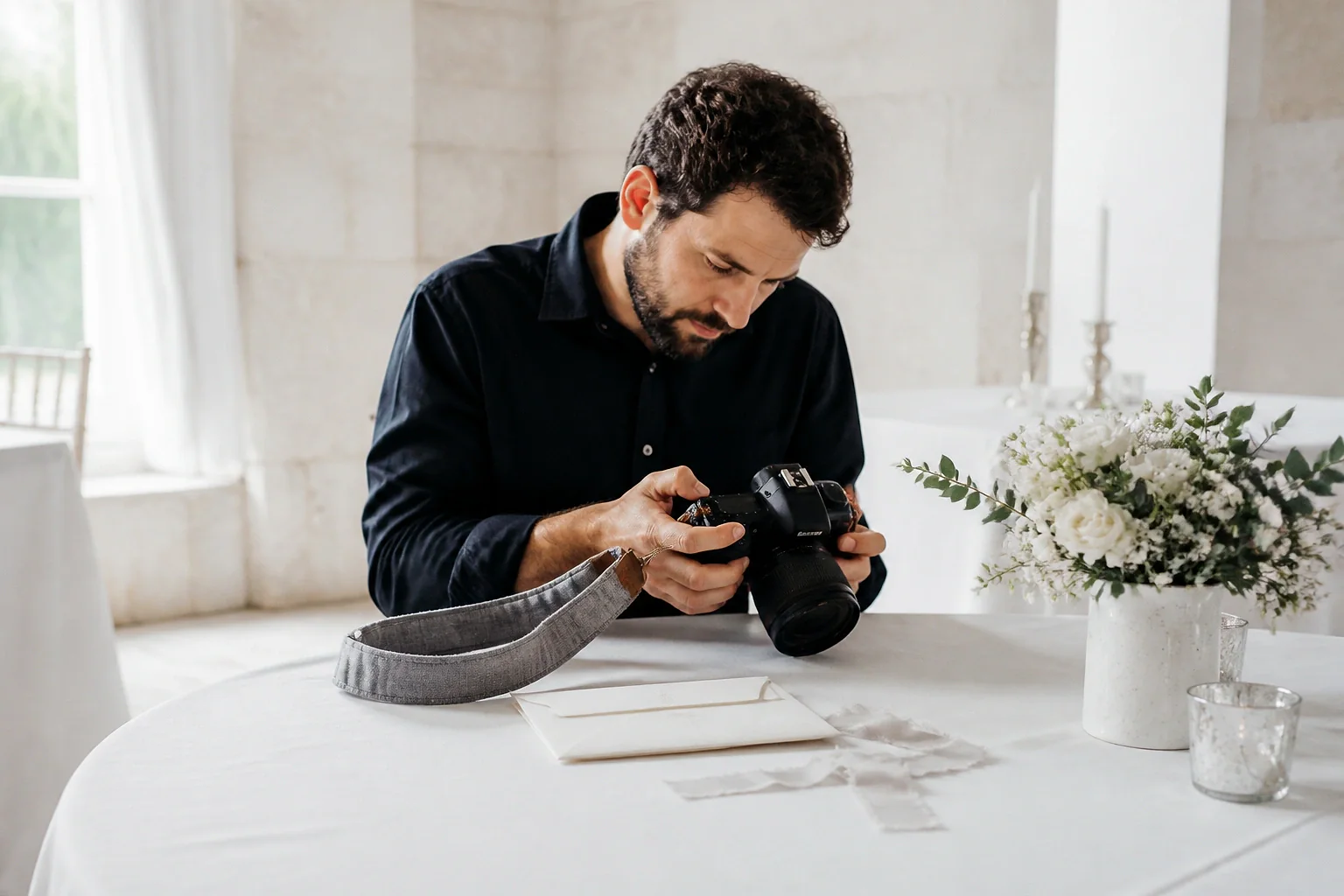 Appareil photo et accessoires de reportage de mariage — illustration générée par IA