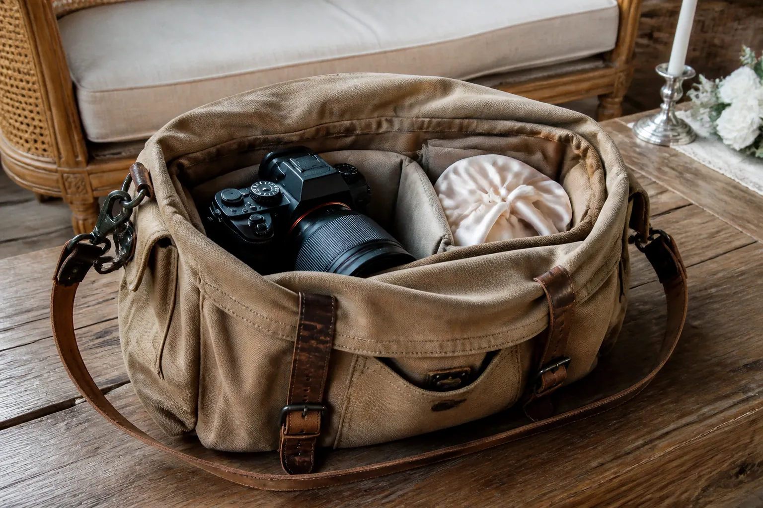 Appareil photo et accessoires de reportage de mariage — illustration générée par IA