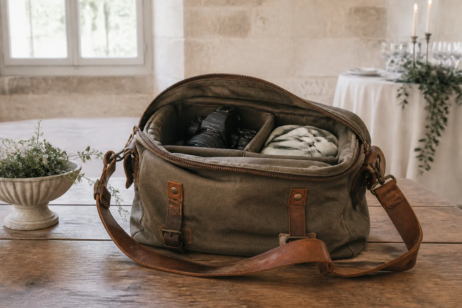 Appareil photo et accessoires de reportage de mariage — illustration générée par IA