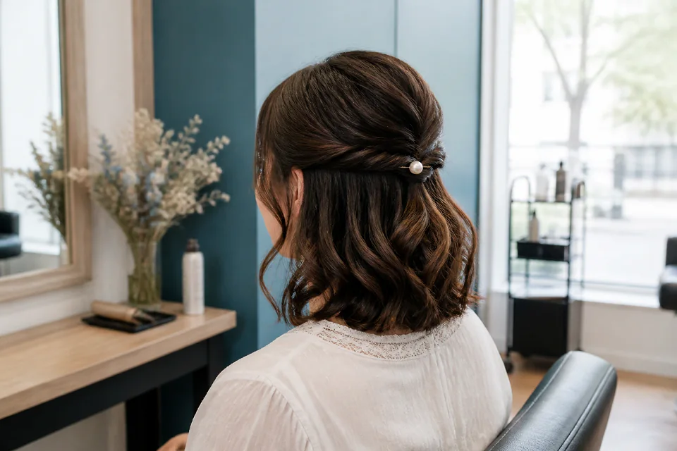 Coiffure de cérémonie vue pendant la préparation — illustration générée par IA