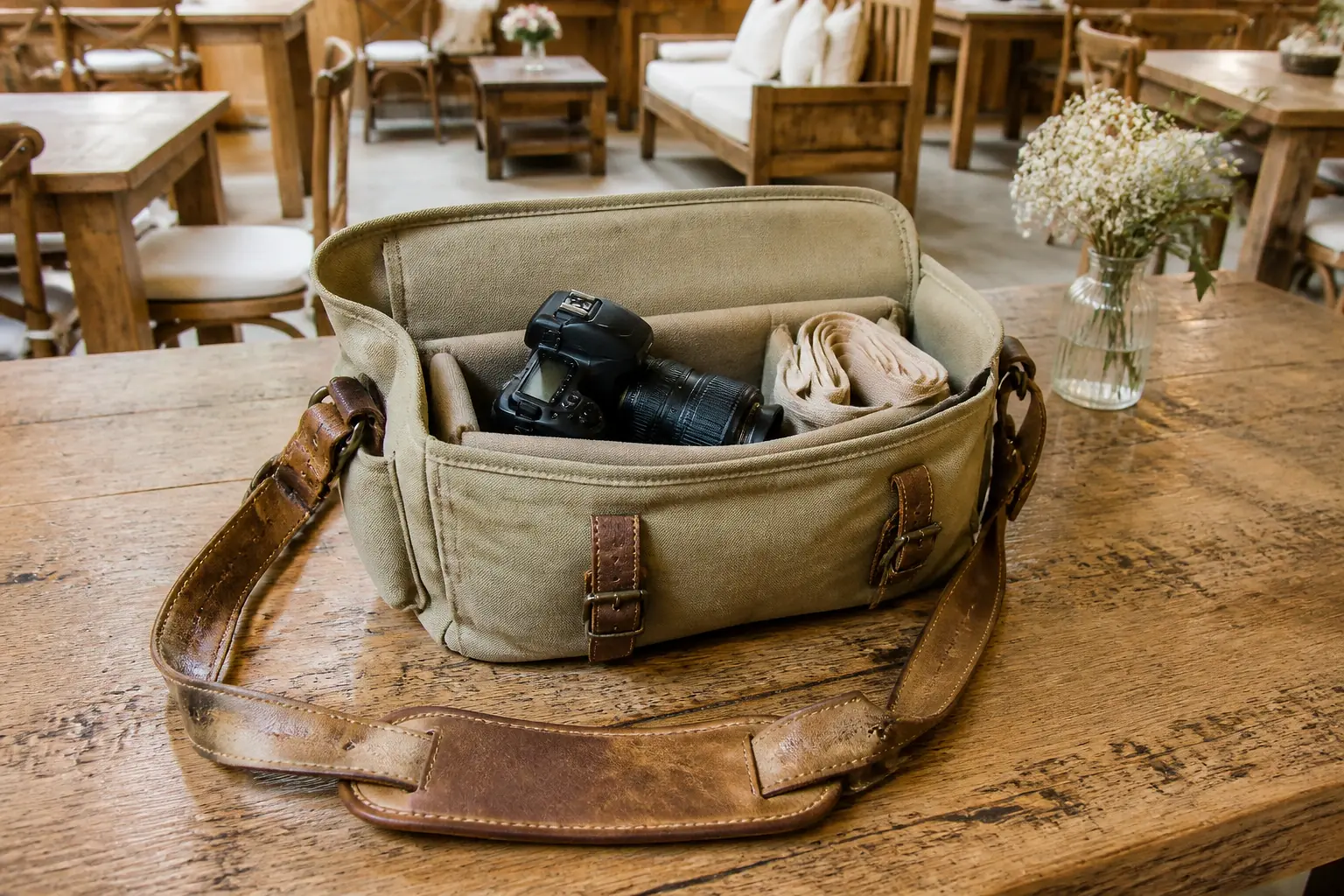 Appareil photo et accessoires de reportage de mariage — illustration générée par IA