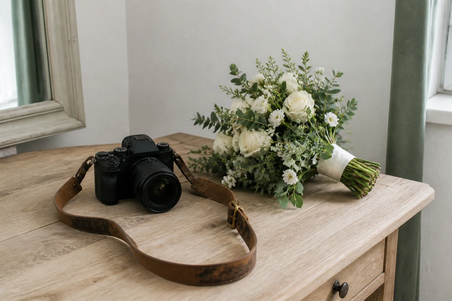 Appareil photo et accessoires de reportage de mariage — illustration générée par IA