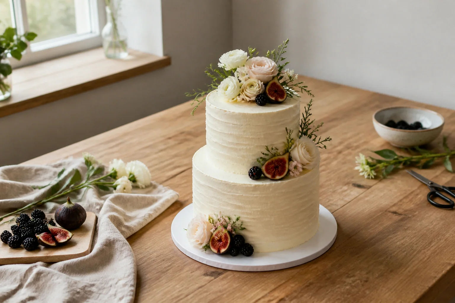 Gâteau de mariage préparé dans un atelier — illustration générée par IA