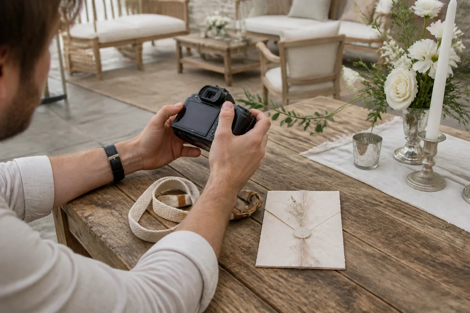 Appareil photo et accessoires de reportage de mariage — illustration générée par IA