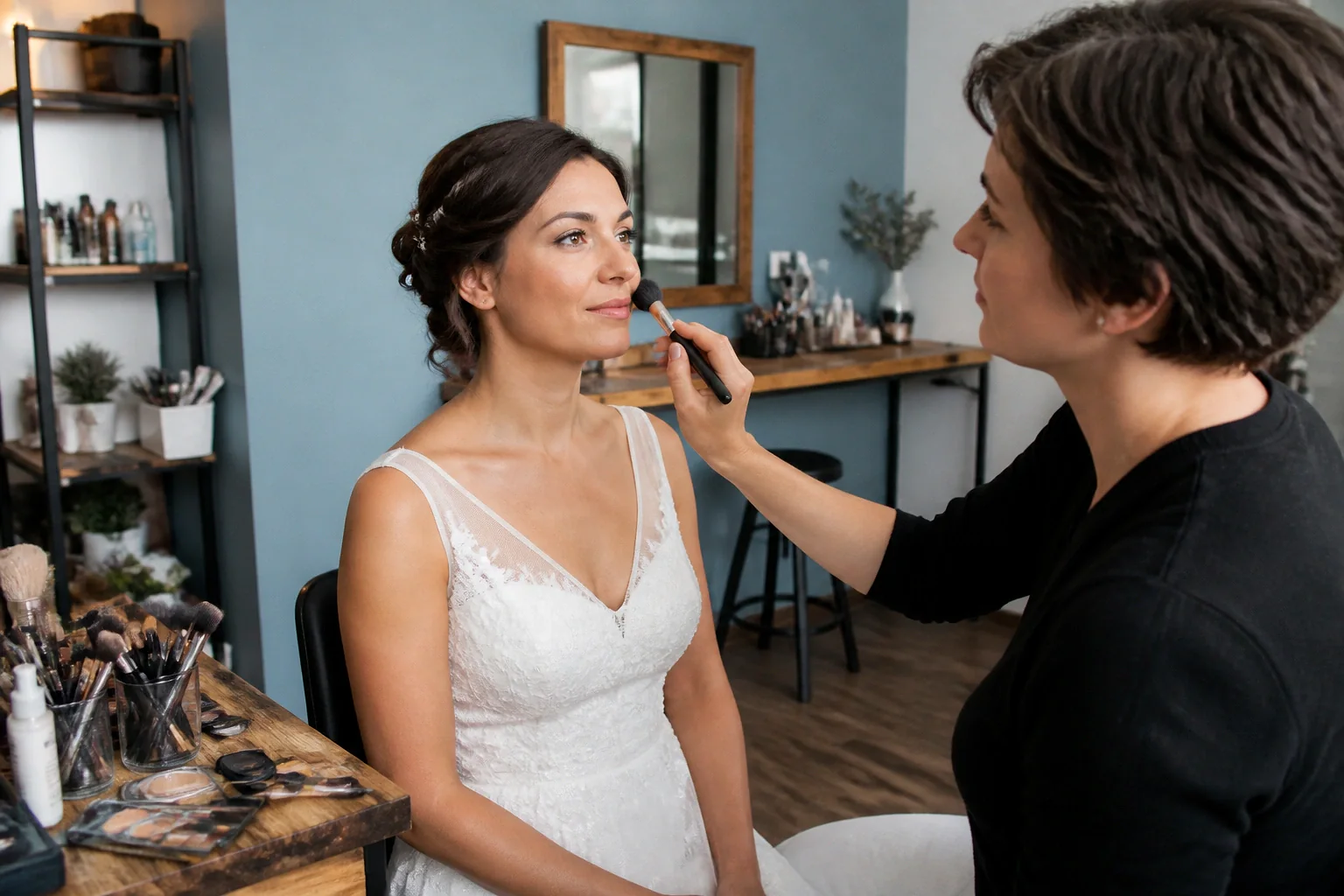 Préparation d’un maquillage de mariage — illustration générée par IA