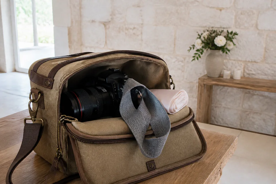 Appareil photo et accessoires de reportage de mariage — illustration générée par IA