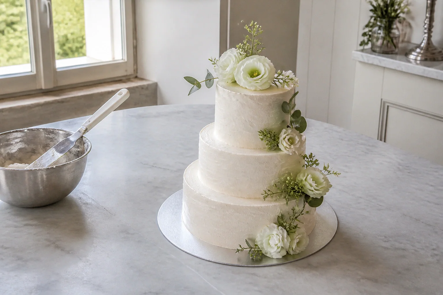 Gâteau de mariage préparé dans un atelier — illustration générée par IA