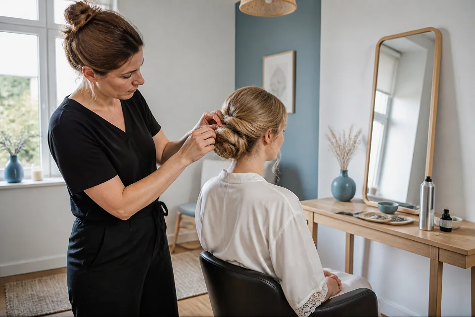 Coiffure de cérémonie vue pendant la préparation — illustration générée par IA