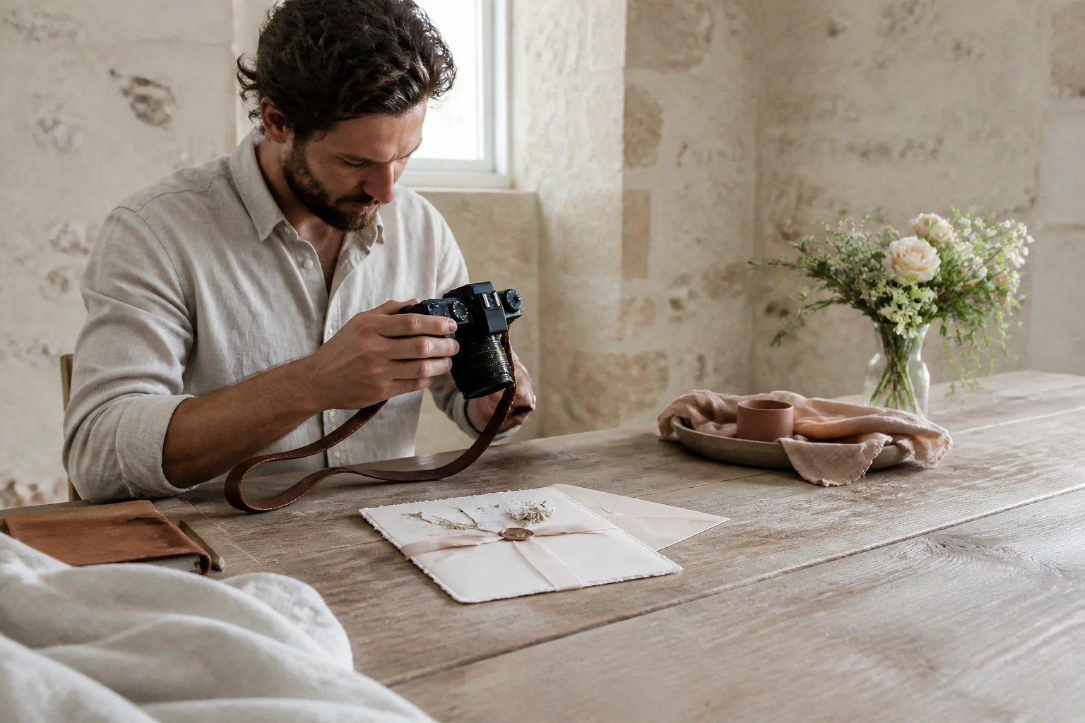 Appareil photo et accessoires de reportage de mariage — illustration générée par IA