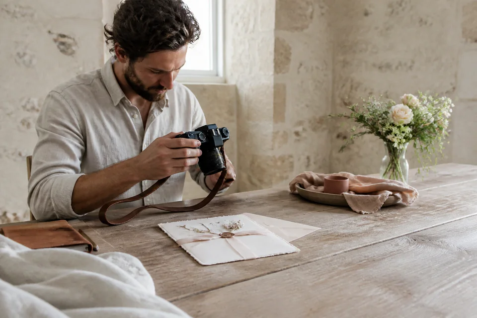Appareil photo et accessoires de reportage de mariage — illustration générée par IA