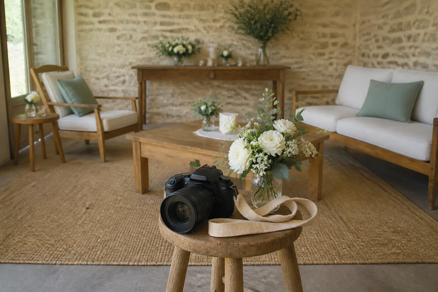 Appareil photo et accessoires de reportage de mariage — illustration générée par IA