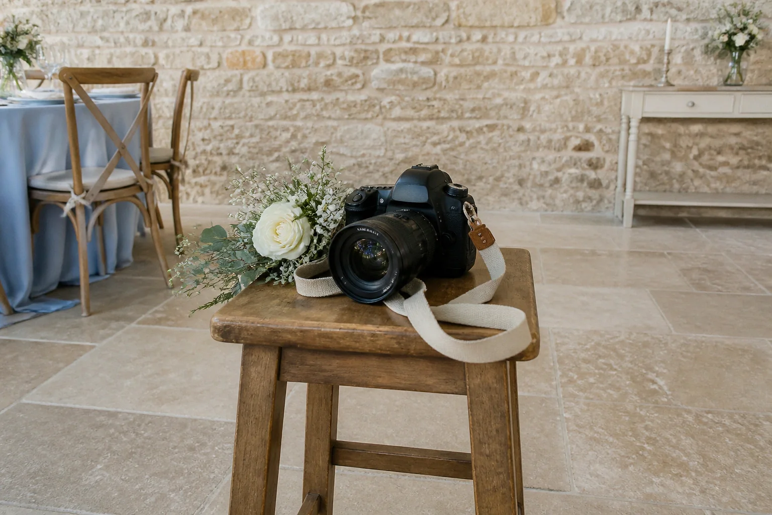 Appareil photo et accessoires de reportage de mariage — illustration générée par IA
