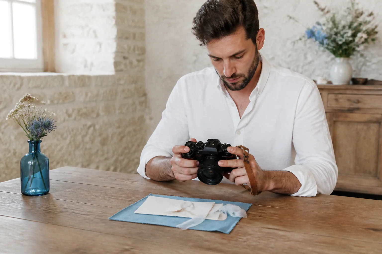 Appareil photo et accessoires de reportage de mariage — illustration générée par IA