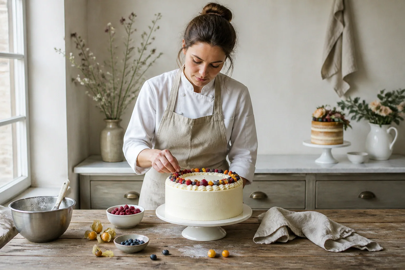 Gâteau de mariage préparé dans un atelier — illustration générée par IA