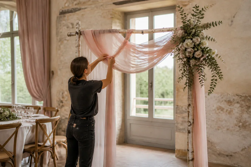 Décoration et mise en place pour un mariage — illustration générée par IA