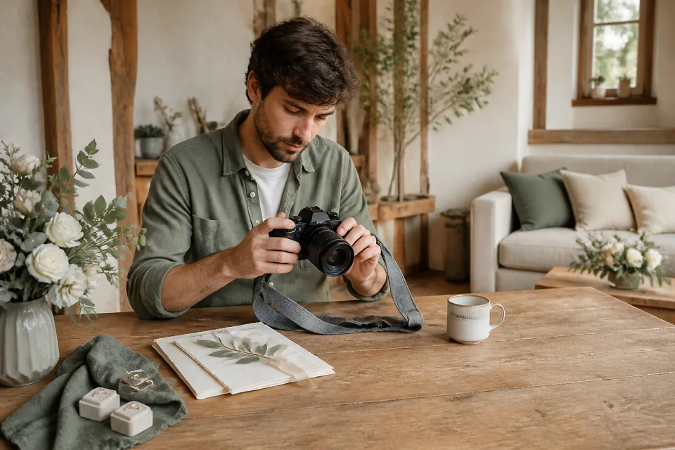 Appareil photo et accessoires de reportage de mariage — illustration générée par IA