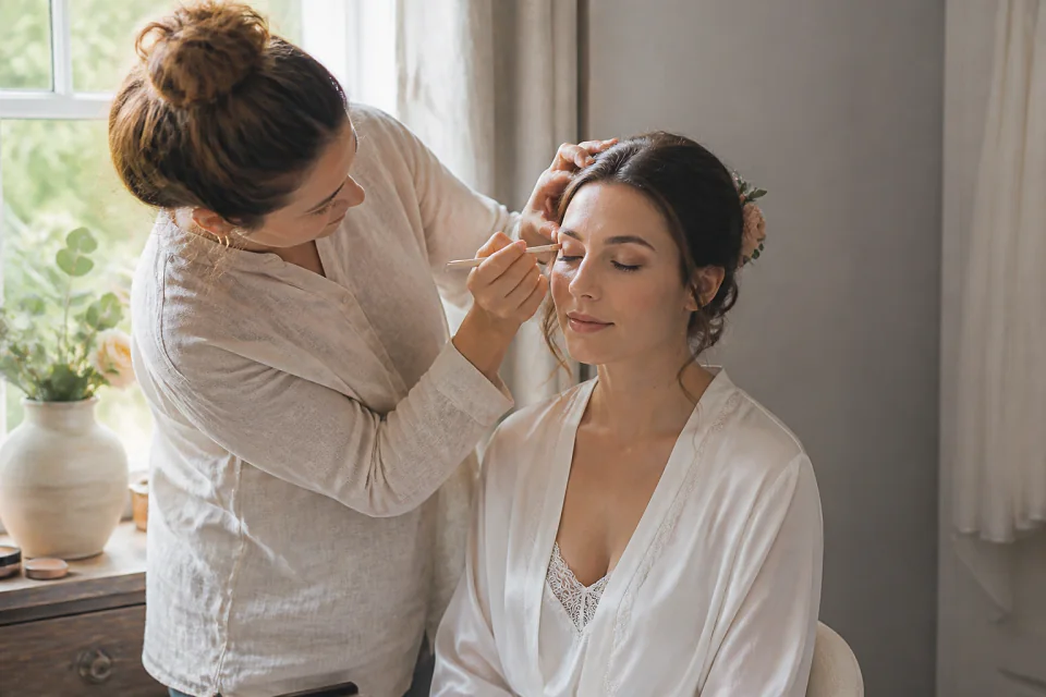 Préparation d’un maquillage de mariage — illustration générée par IA