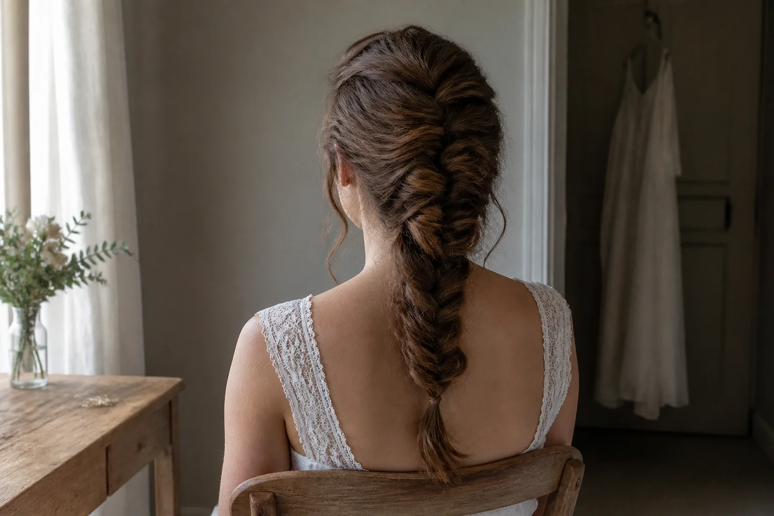 Coiffure de cérémonie vue pendant la préparation — illustration générée par IA