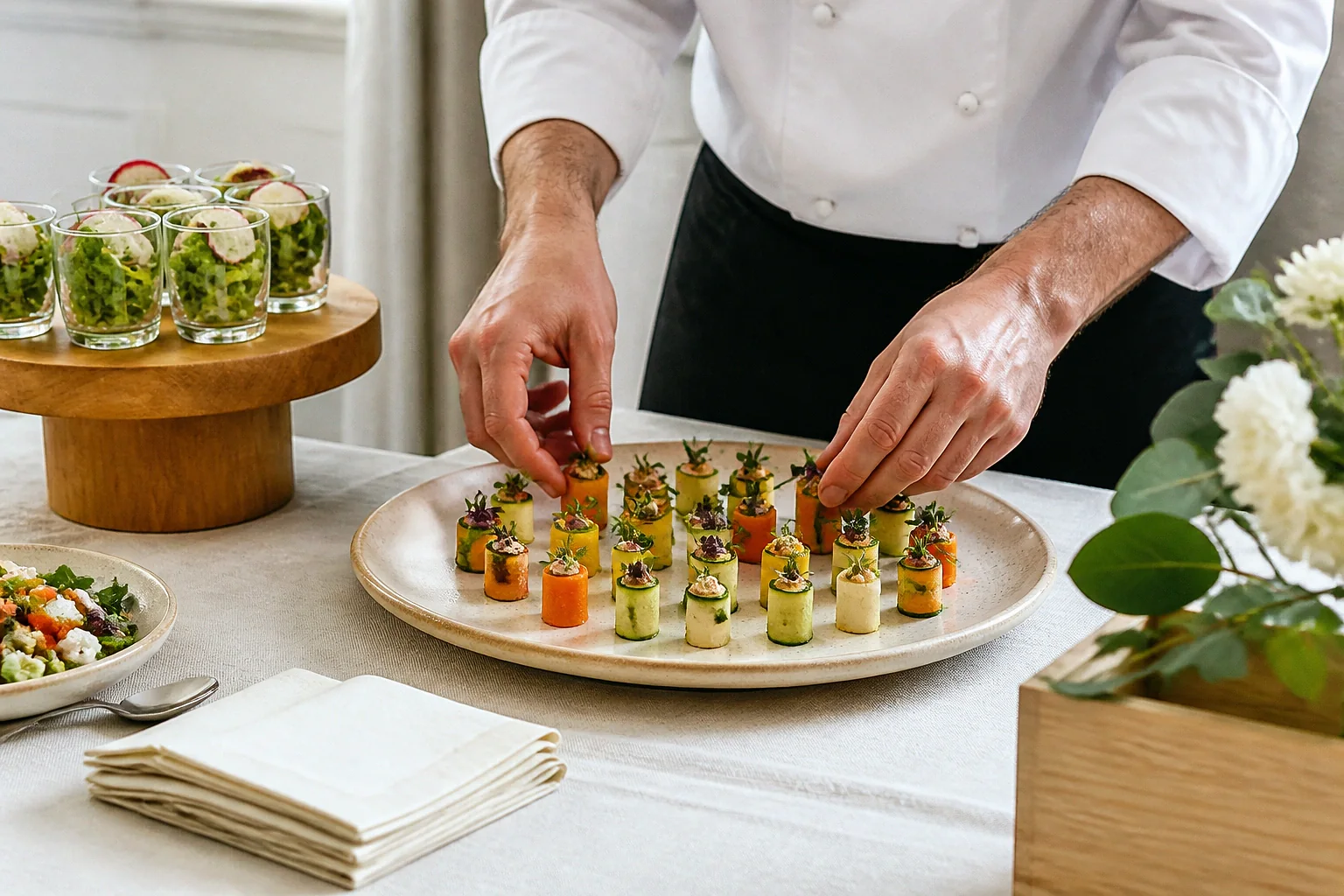 Préparations salées pour un cocktail de mariage — illustration générée par IA