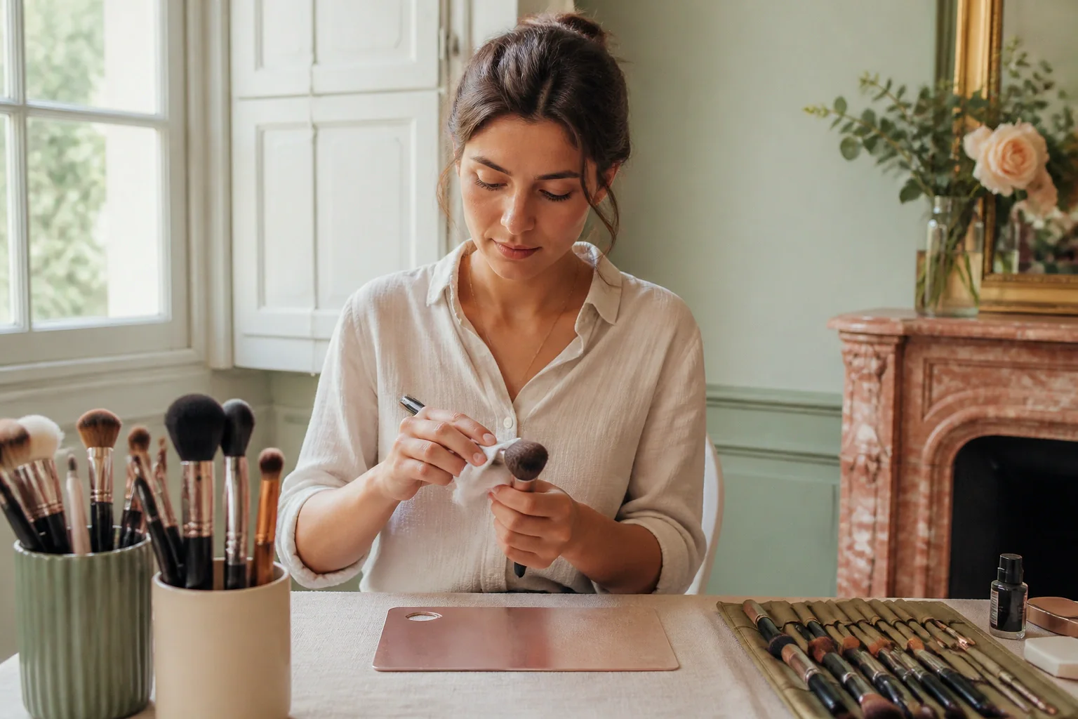 Préparation d’un maquillage de mariage — illustration générée par IA