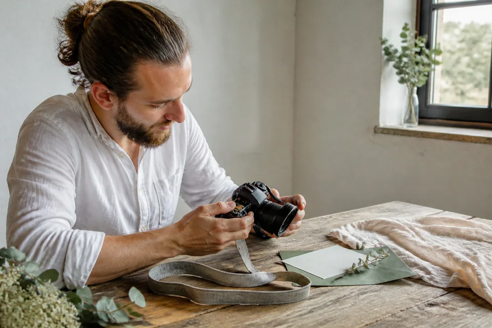 Appareil photo et accessoires de reportage de mariage — illustration générée par IA