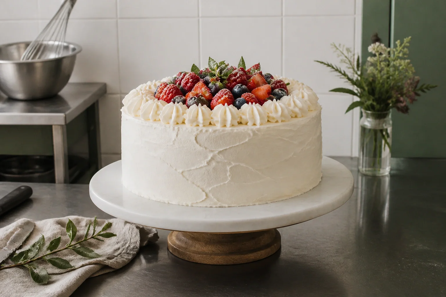 Gâteau de mariage préparé dans un atelier — illustration générée par IA