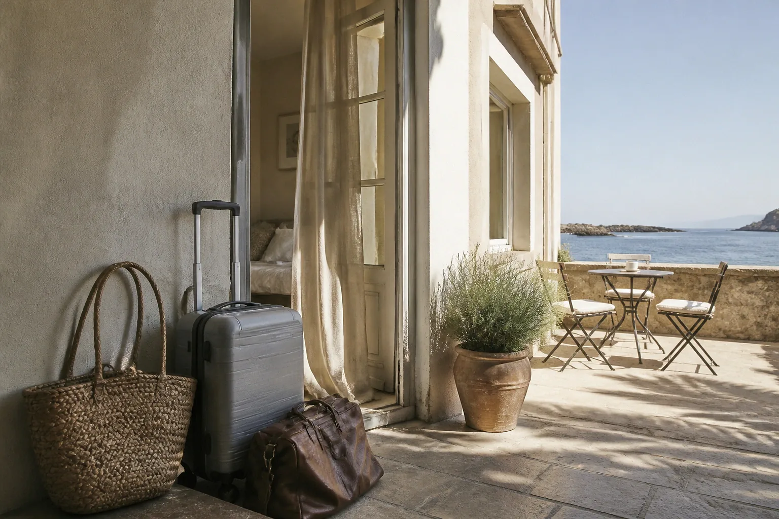 Bagages et hébergement pour un voyage de noces — illustration générée par IA