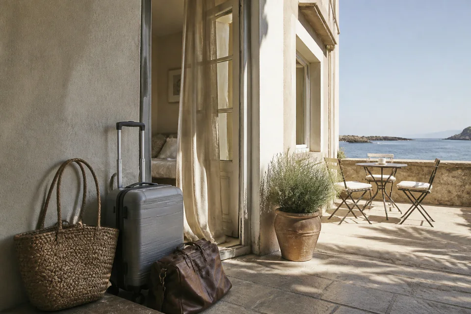 Bagages et hébergement pour un voyage de noces — illustration générée par IA