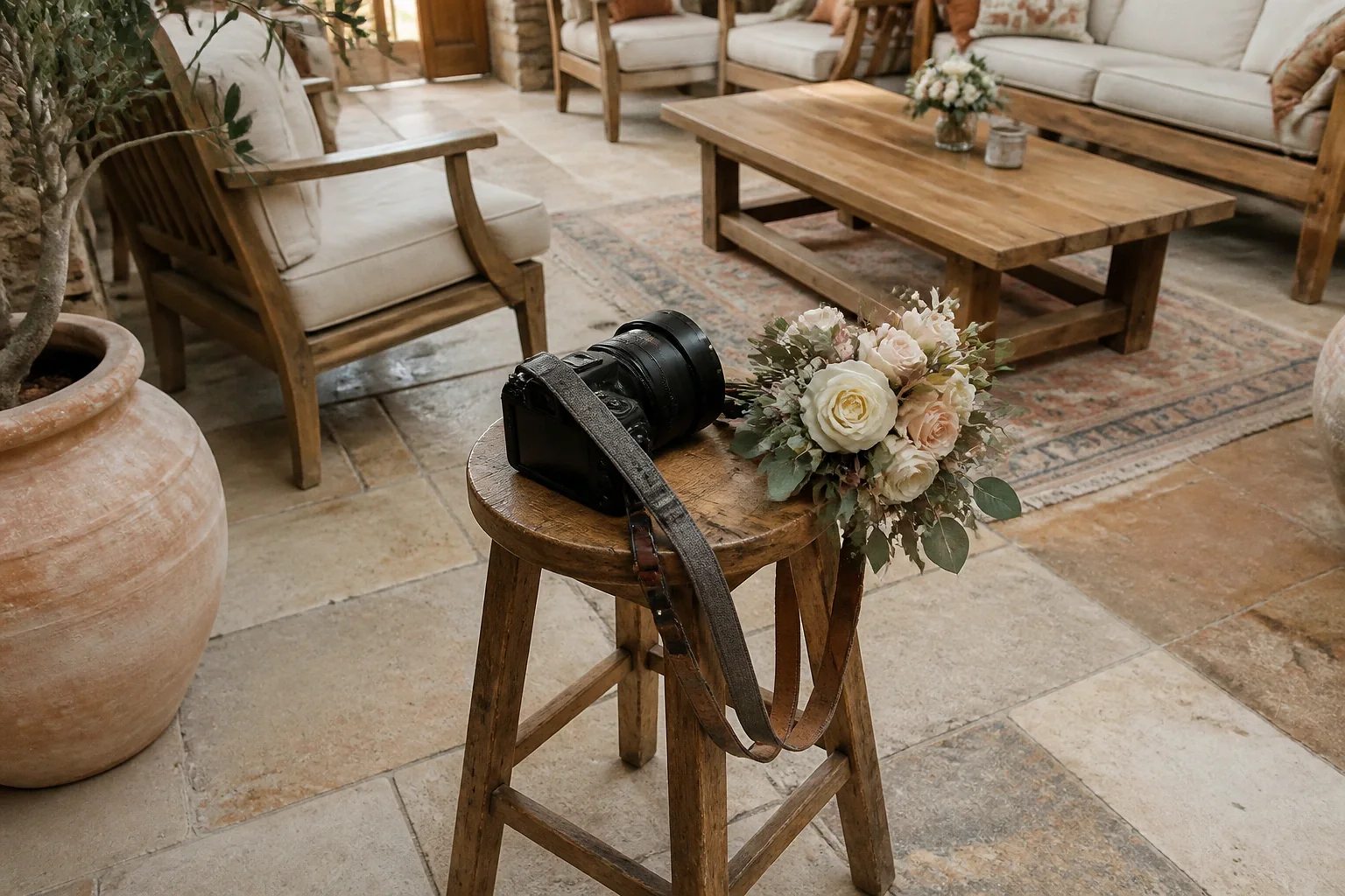 Appareil photo et accessoires de reportage de mariage — illustration générée par IA
