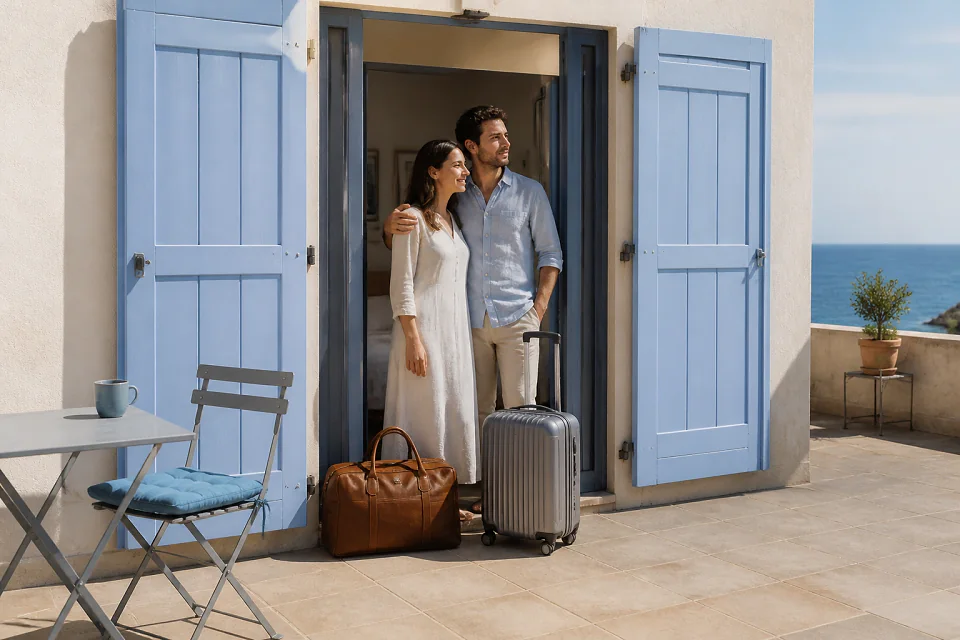 Bagages et hébergement pour un voyage de noces — illustration générée par IA