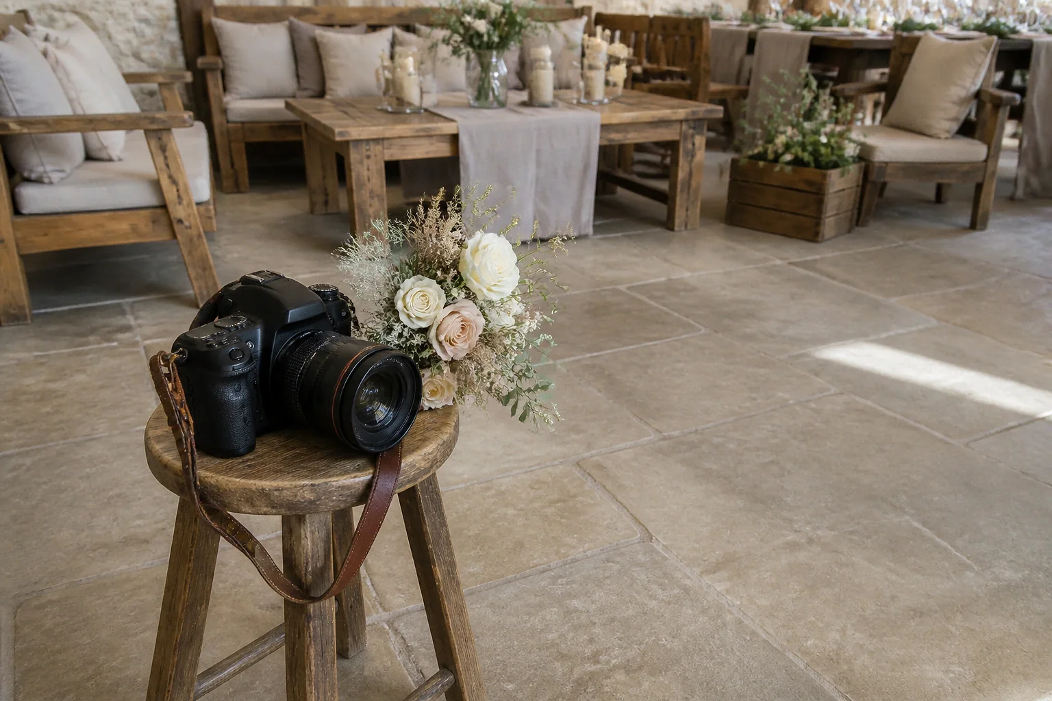 Appareil photo et accessoires de reportage de mariage — illustration générée par IA