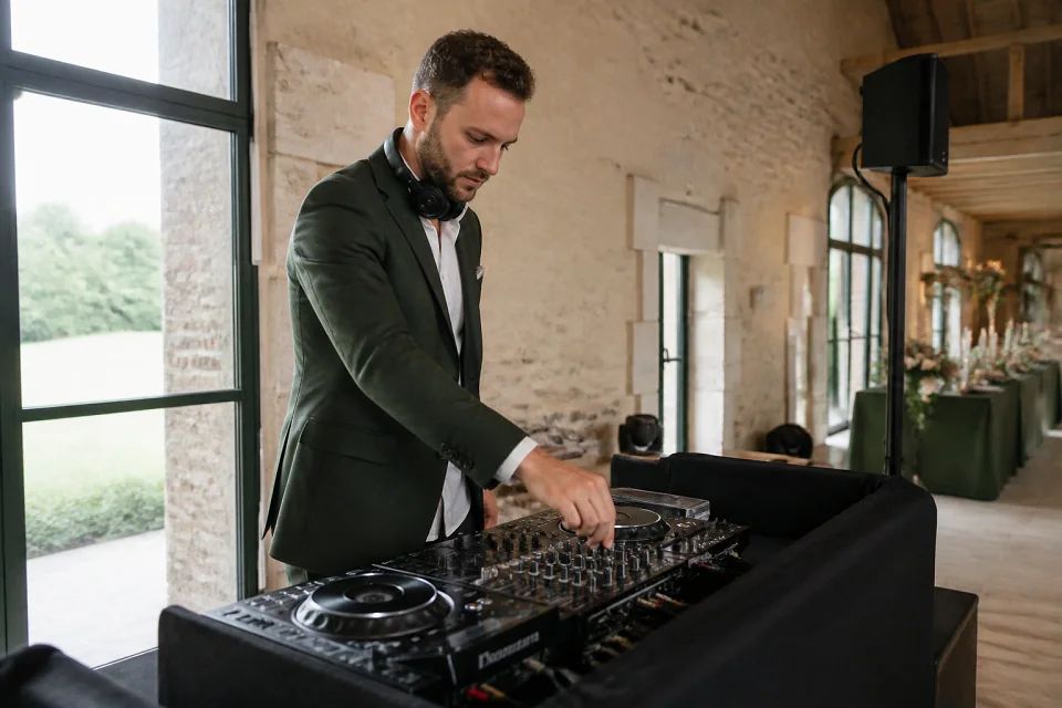 Préparation musicale d’une soirée de mariage — illustration générée par IA