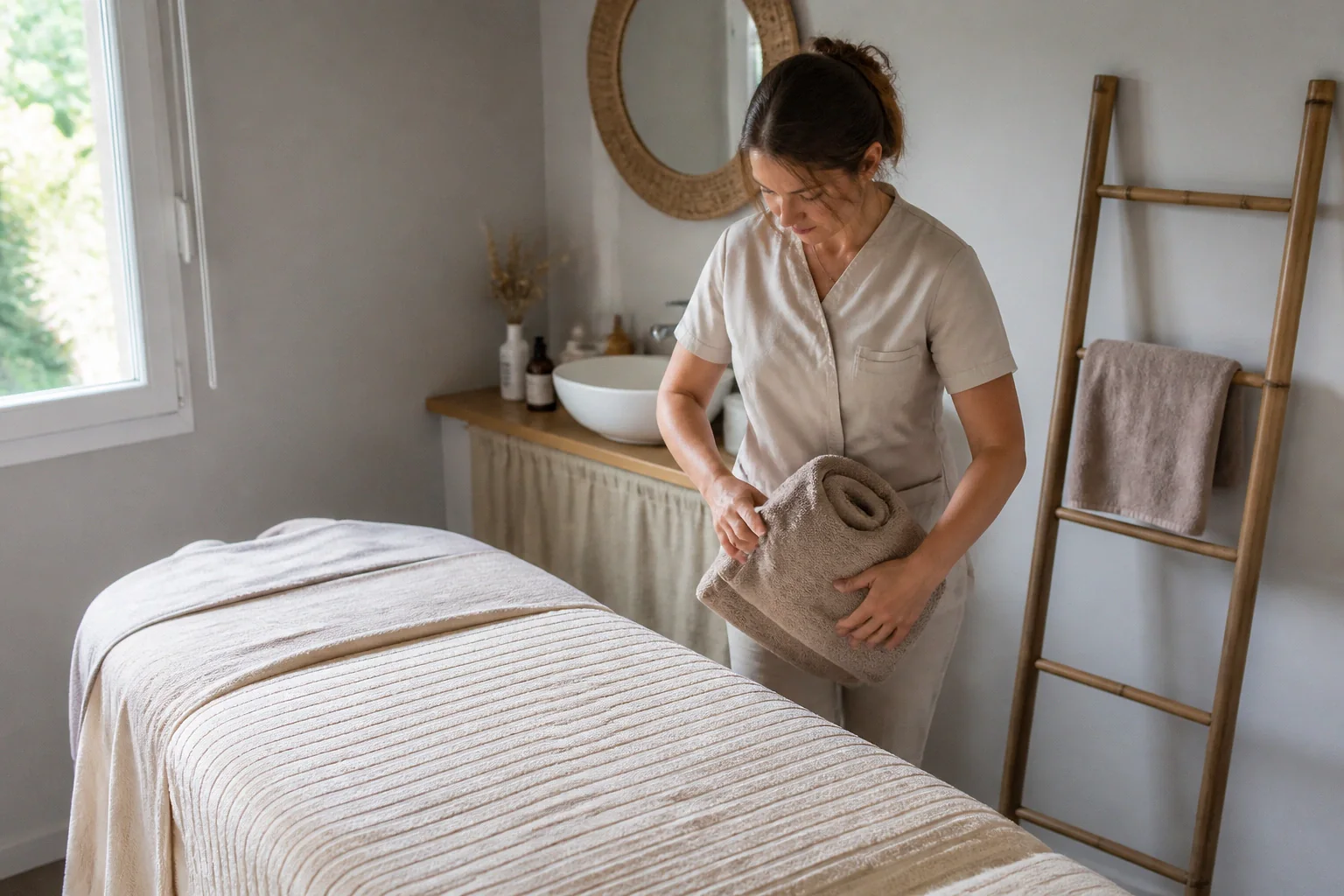 Préparation de soins esthétiques avant un mariage — illustration générée par IA