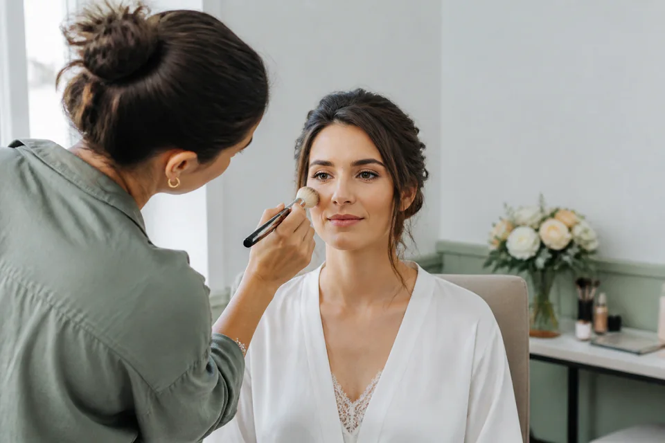 Préparation d’un maquillage de mariage — illustration générée par IA