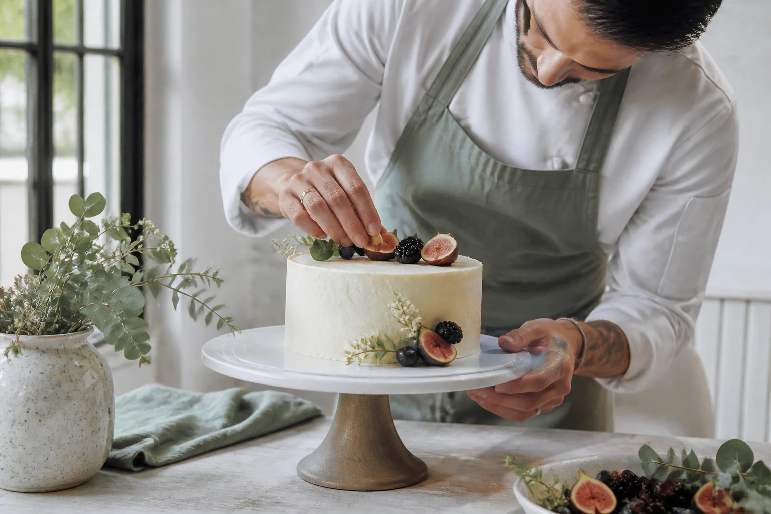 Gâteau de mariage préparé dans un atelier — illustration générée par IA