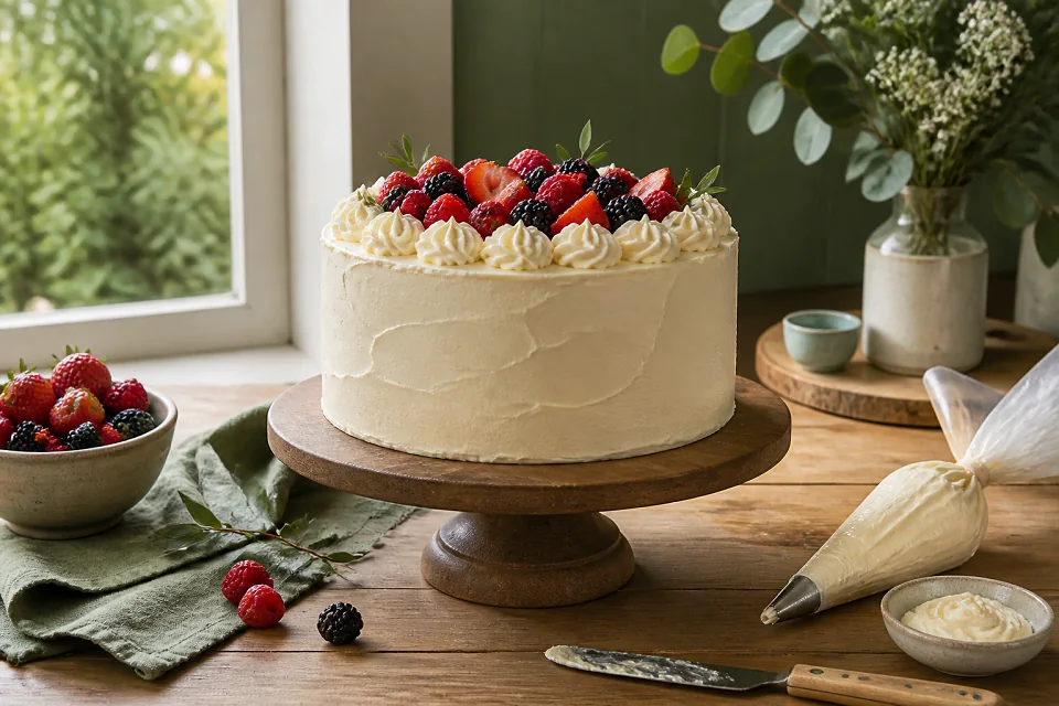 Gâteau de mariage préparé dans un atelier — illustration générée par IA