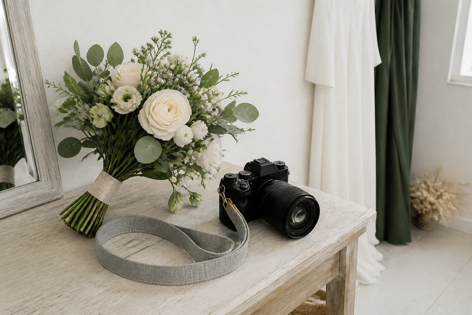 Appareil photo et accessoires de reportage de mariage — illustration générée par IA