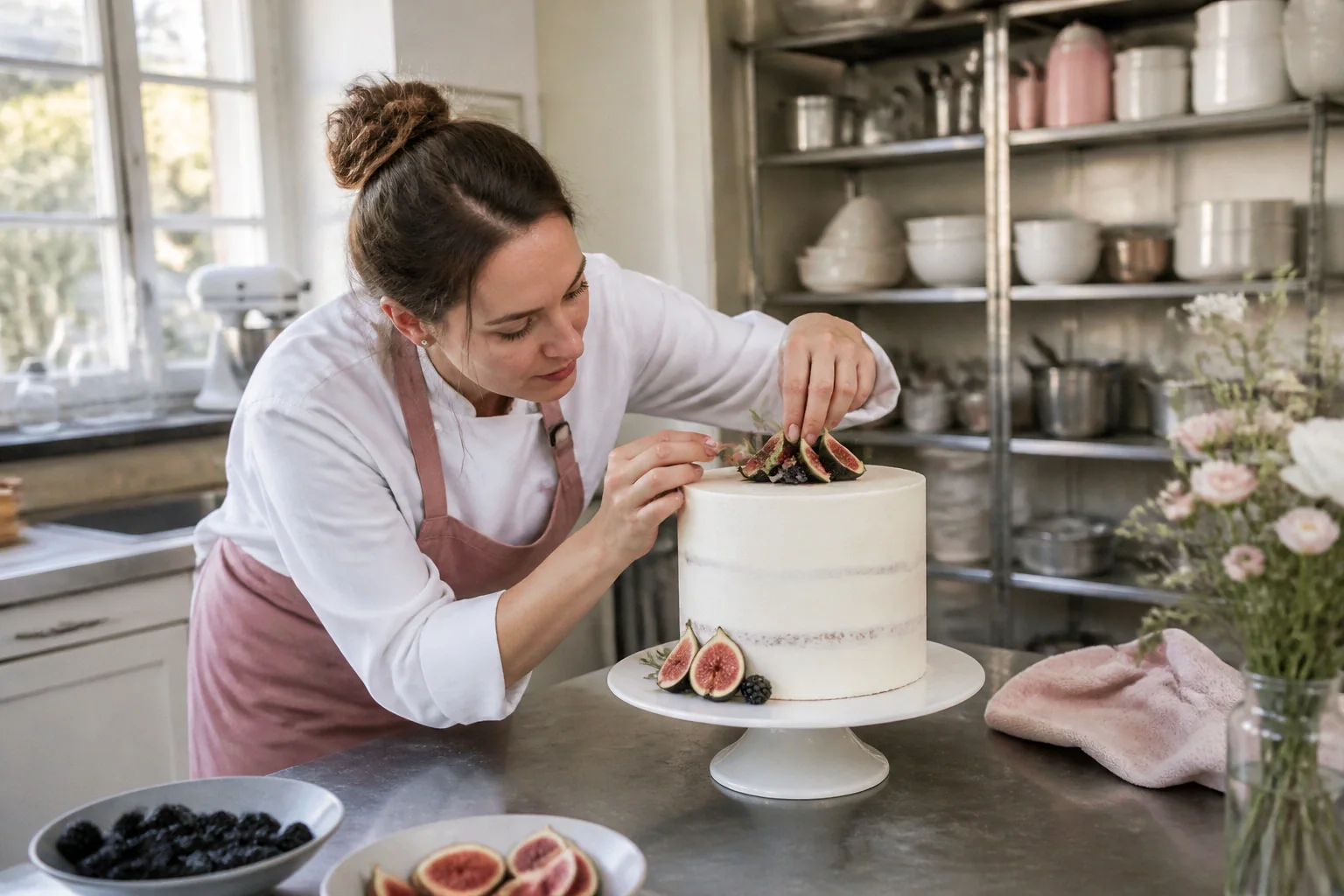 Gâteau de mariage préparé dans un atelier — illustration générée par IA