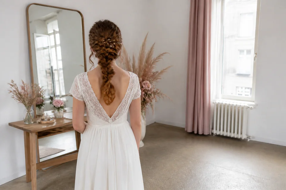 Coiffure de cérémonie vue pendant la préparation — illustration générée par IA
