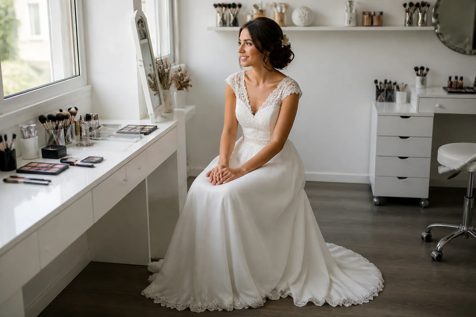 Préparation d’un maquillage de mariage — illustration générée par IA