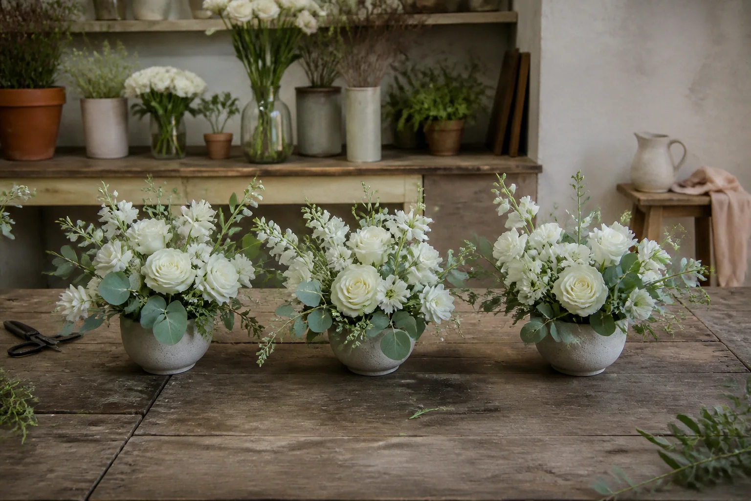 Préparation florale pour un mariage — illustration générée par IA