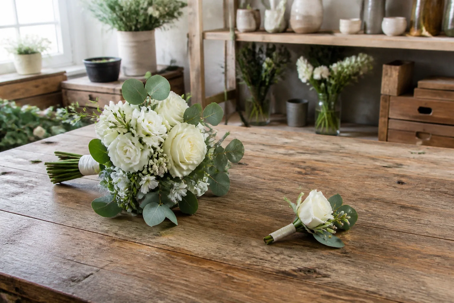 Préparation florale pour un mariage — illustration générée par IA