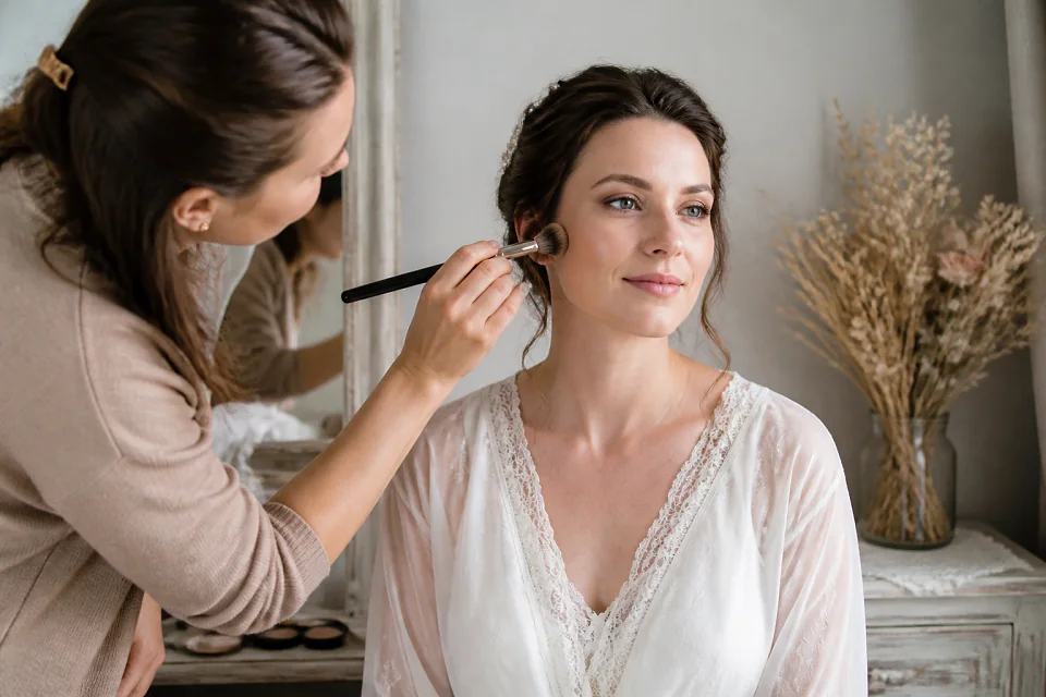Préparation d’un maquillage de mariage — illustration générée par IA