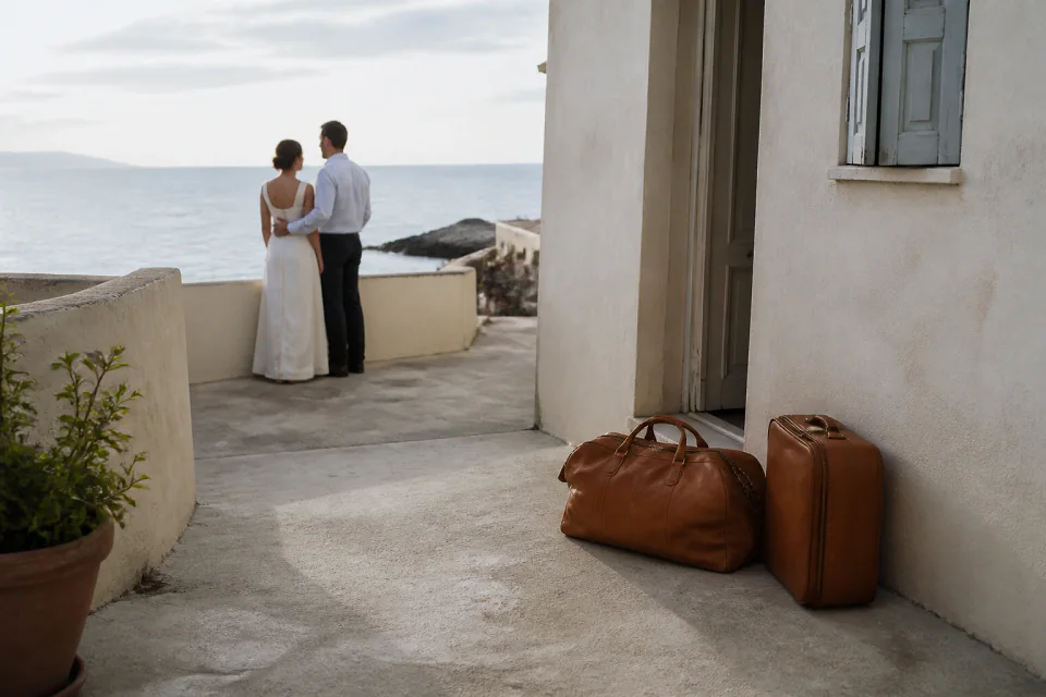 Bagages et hébergement pour un voyage de noces — illustration générée par IA
