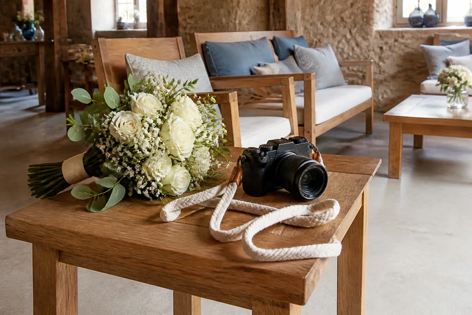 Appareil photo et accessoires de reportage de mariage — illustration générée par IA